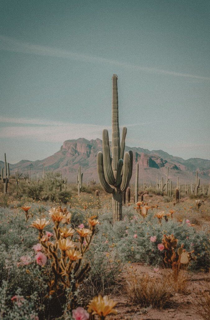 Desert landscape with cactus and mountains, symbolizing the Texas roots of Pecan Street Digital. Offering Digital Marketing services to the Austin area.