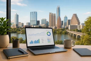 Blog header depicting Austin, Texas digital marketing agency offering SEO, paid media and PPC advertising, social media management, and website design
