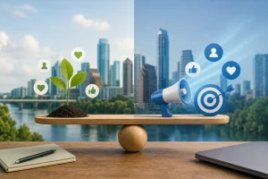 Blog header depicting Austin, Texas digital marketing agency offering SEO, paid media and PPC advertising, social media management, and website design